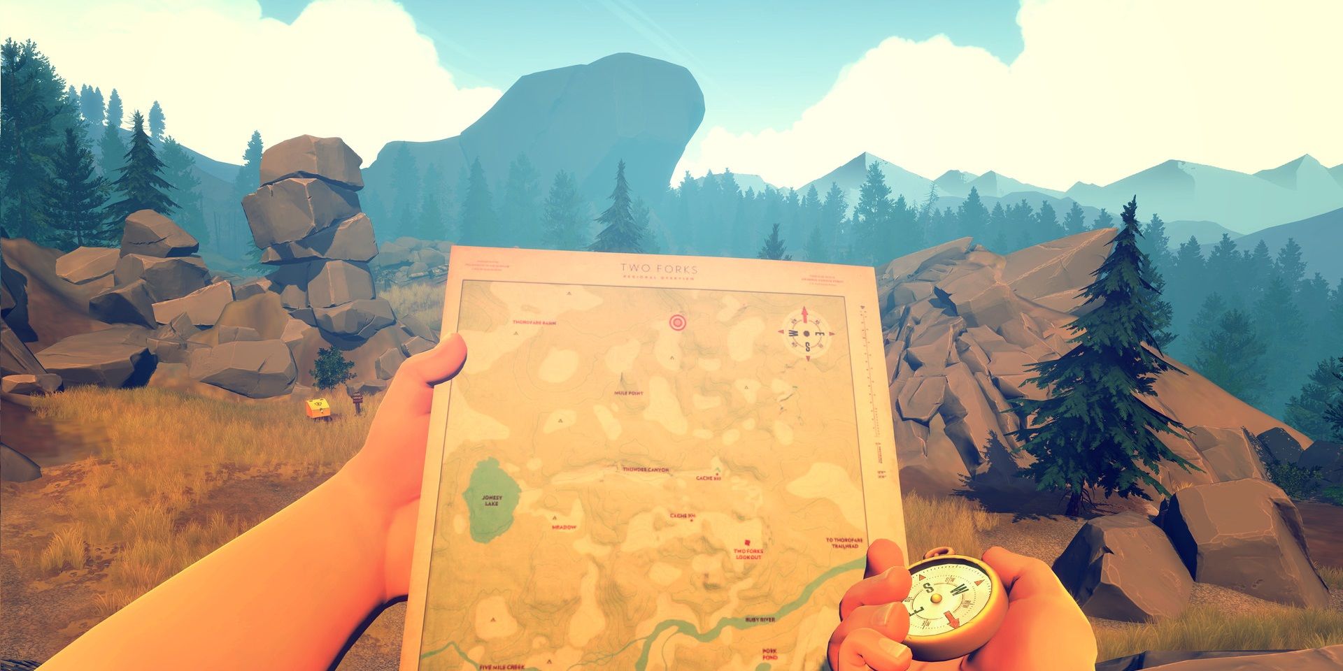 Map and compass in Firewatch.